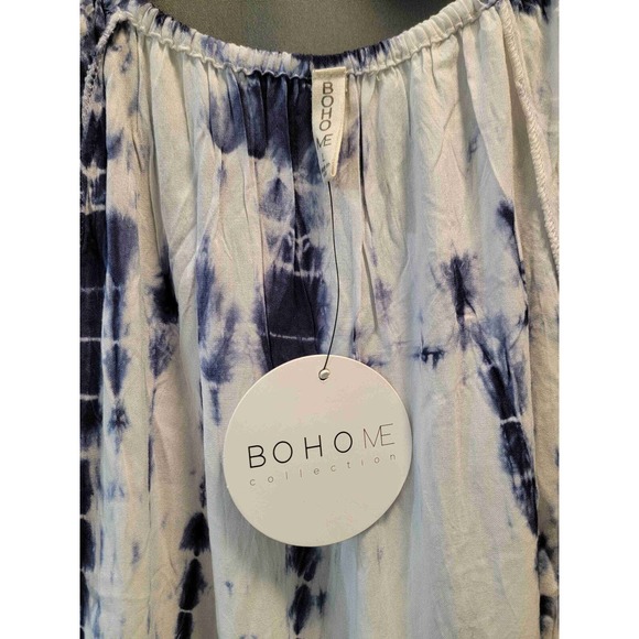 Bohme Blue Short Sleeve Tie-Dye Pattern Gathered Neckline Dress Size Large b55 - Picture 4 of 5